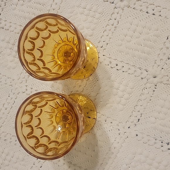 Fenton Amber Pedistal Thumbprint wine glasses set of 2 5" tall. Perfect conditio - Picture 2 of 4